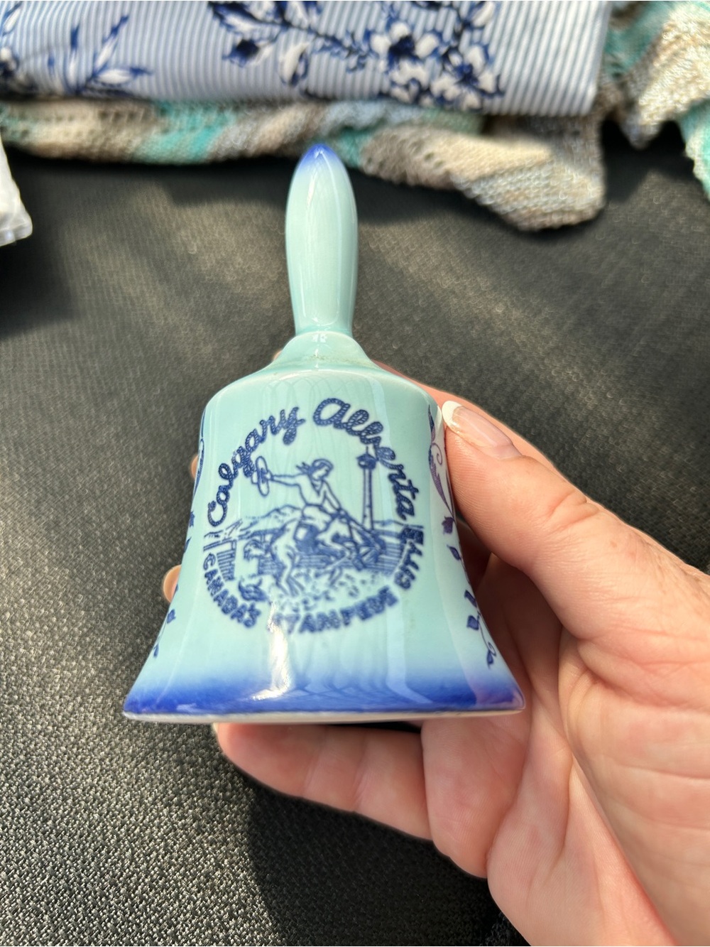 Hand-Painted Ceramic Bell in Light Teal and Blue